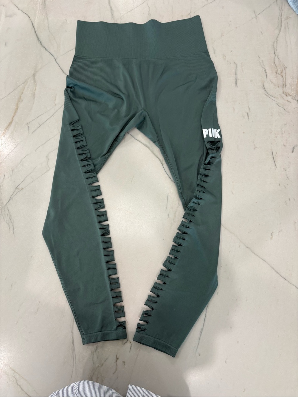 PINK Victoria's Secret Dark Olive Green Cutout Side Leggings